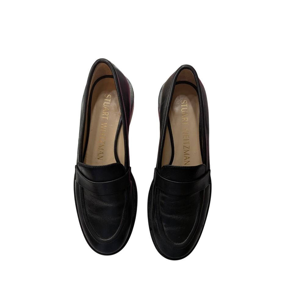 Stuart Weitzman Classic Black Leather Loafers Size 6.5 B Minimalist Designer